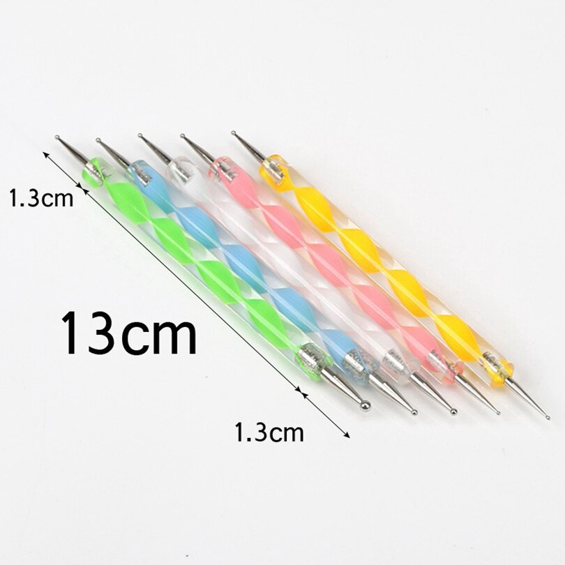 Brainbow 5 pièces 2 voies Nail Art pointage stylos vernis à ongles stylo à bille en aluminium marbleisation peinture Dot bricolage outils d'art des ongles