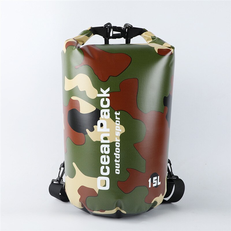 Bolsa seca impermeable para acampada, mochila flotante para exteriores, resistente al agua, para Trekking, río, 10L, 15L, 20L: Army green 20L