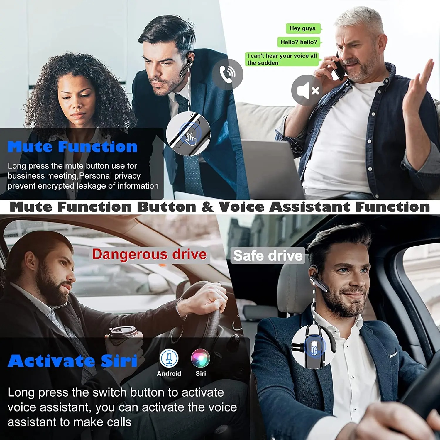 Wireless Headphones Bluetooth Earphone Ear-Hook Mini HIFI Bass Noise Cancelling Headset With Mic Earbuds Sport Game Driving
