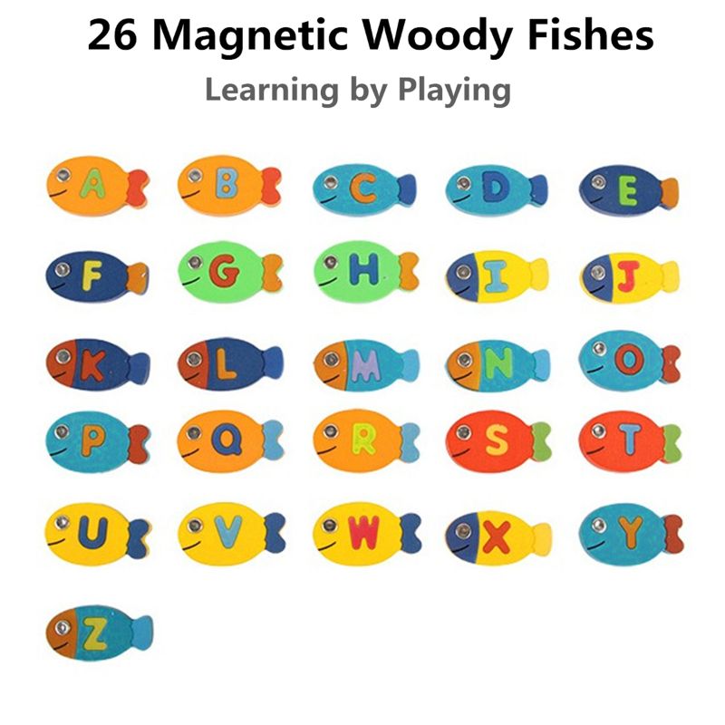 Magnetic Wooden Fishing Game Toy for Toddlers - Alphabet Fish Catching Counting Preschool Board Games Toys for 2 3 4 Year Old