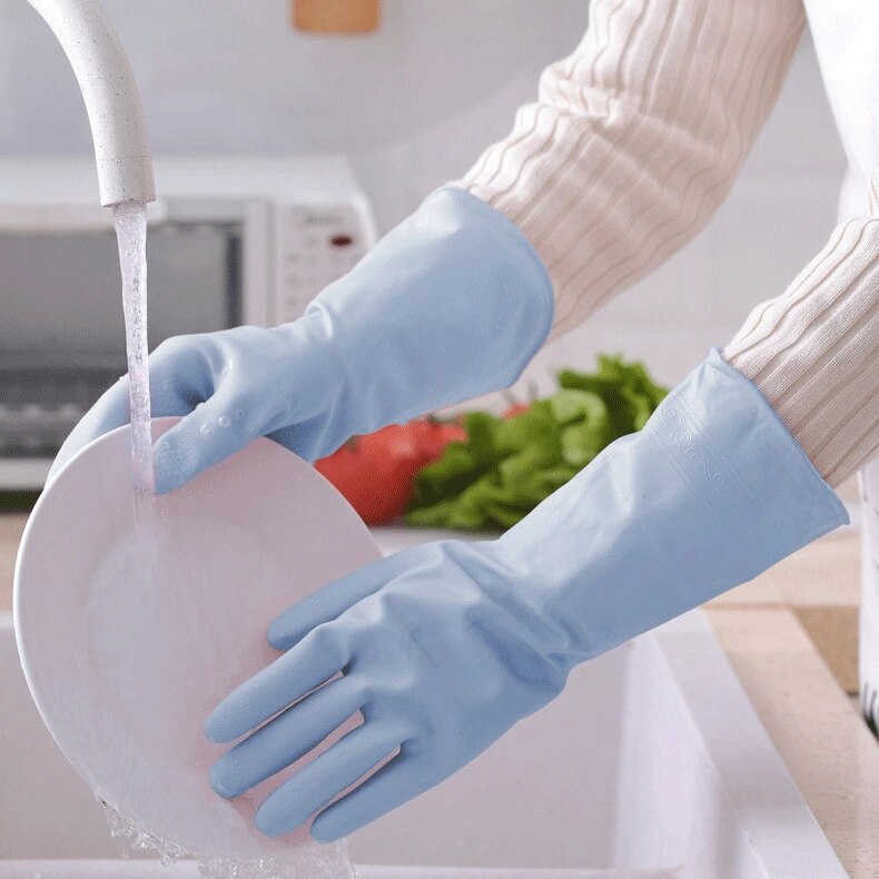 1Pair Waterproof Cleaning Gloves Kitchen Durable Dish Rubber Washing vegetables for Household Chores Cleaning Scrubber: Blue / S