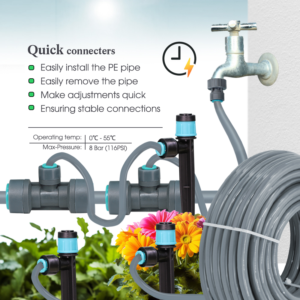 OD-16mm PE Hose Irrigation Connector Watering Tubing Joints Garden Drip System Fittings Tee Straight Elbow Pipe Repair Adaptee
