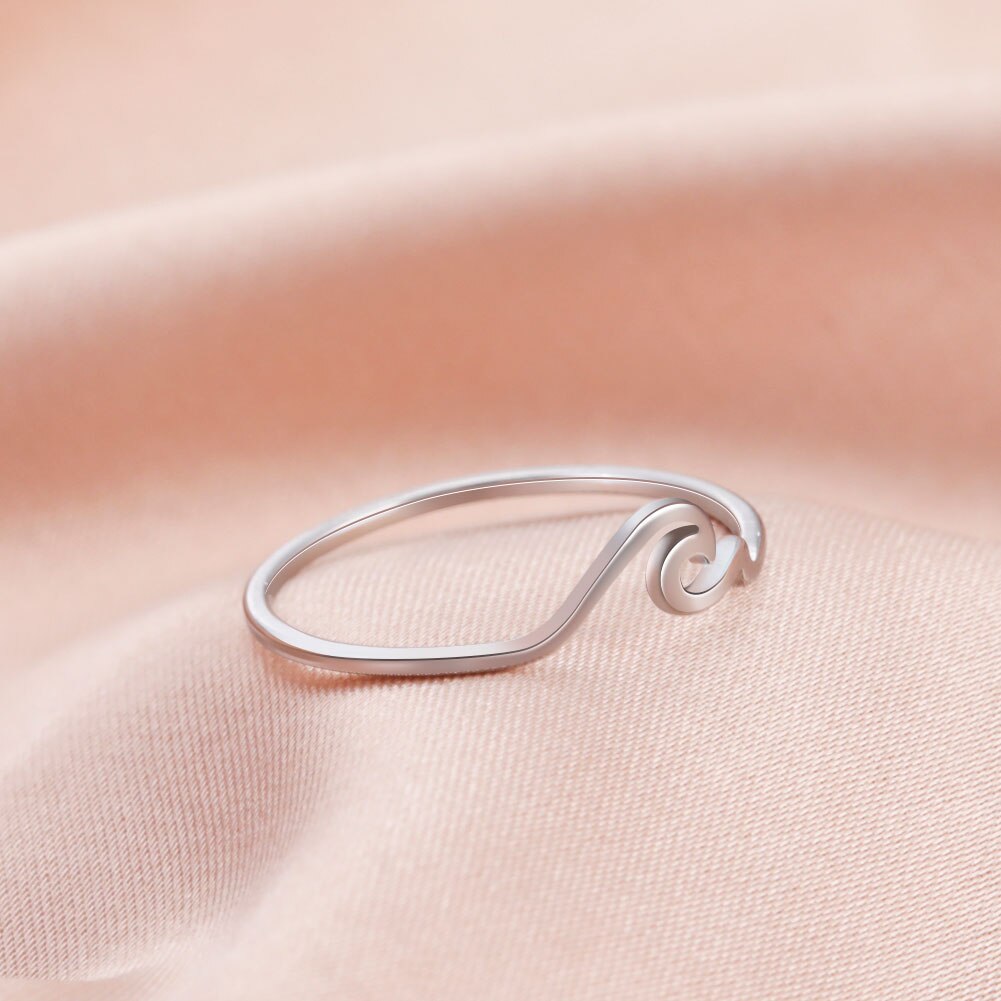 Unift Simple Wave Stainless Steel Ring Sea Beach Finger Ring Punk Jewelry Couple Rings Engagement Wedding Band