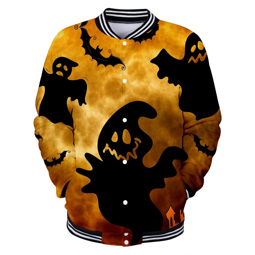 Vrouwen en Mannen Casual Scary Halloween Lover 3D Print Party Lange Mouwen Jas Top Blouse Paar Lange mouwen honkbal uniform