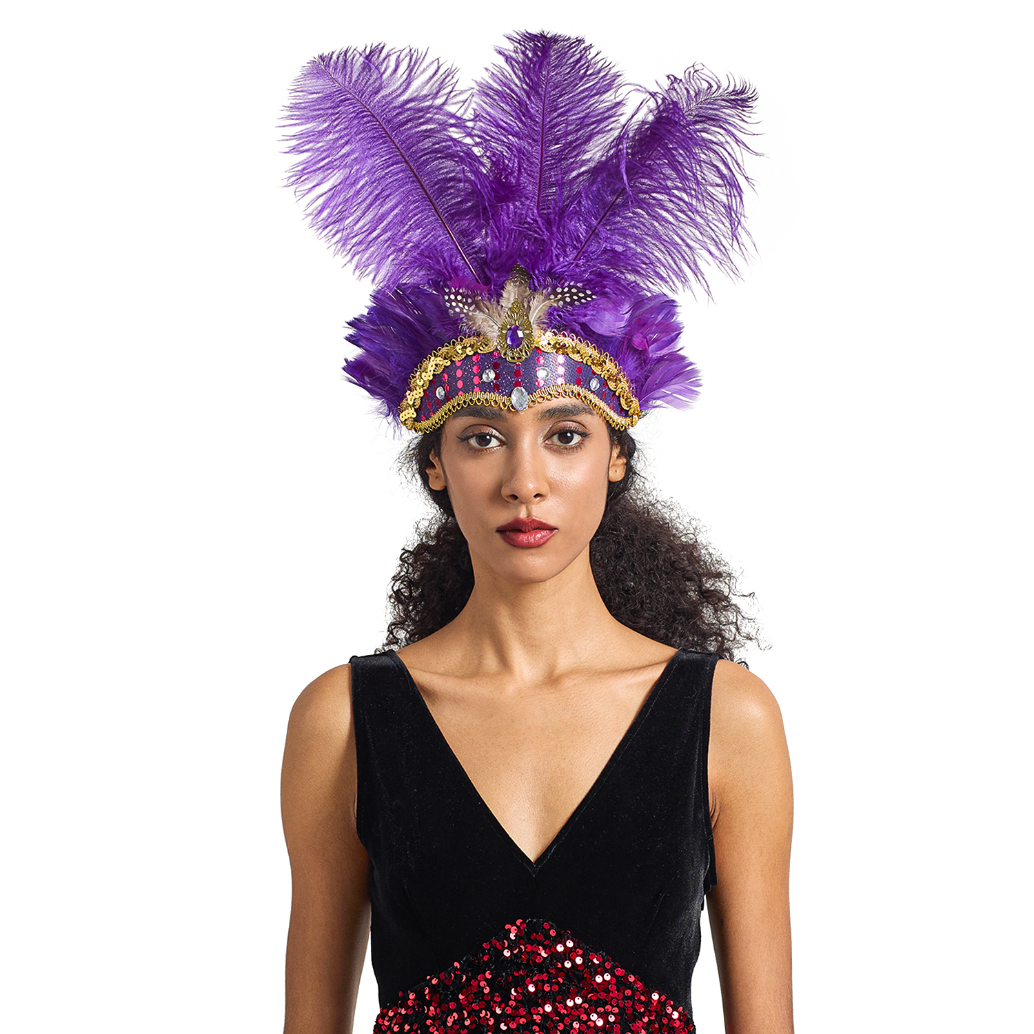 Diadema navideña para Showgirl, tocado de plumas para carnaval, diademas hawaianas para Halloween, tocado de plumas, accesorios para el cabello: Lavanda