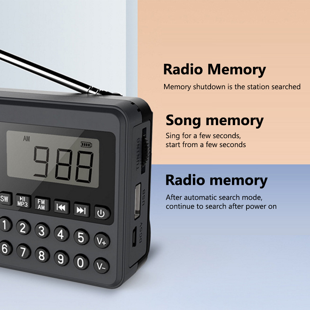 Rádio portátil fm/am/sw, antena dupla, banda completa, mp3, alto-falante, display digital led, 2.1 canais, suporte usb stick/cartão tf