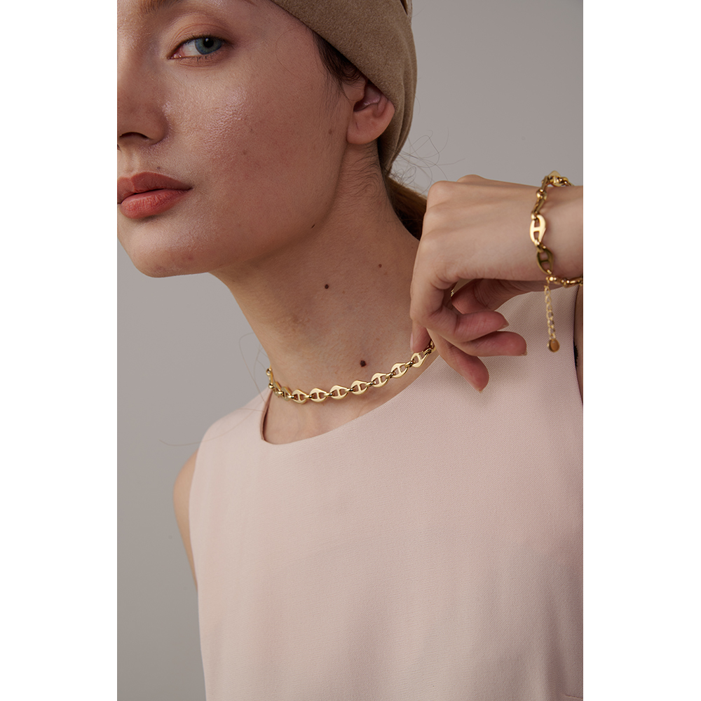 Yhpup 316l colar de corrente de aço inoxidável para as mulheres statement metal textura colar de colar grosso à prova dwaterproof água jóias presente