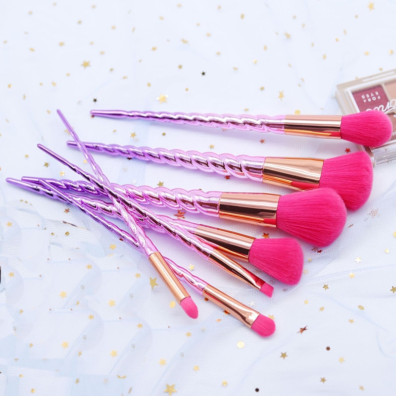 7 stk dejlige pink hår makeup børster sæt foundation blending power krølle børste kosmetisk skønhed makeup børste værktøj