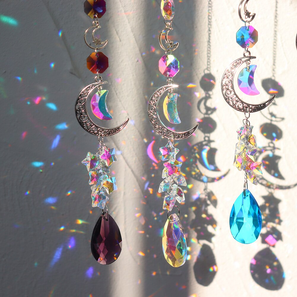Sun catcher Crystal Moon campanelli eolici prismi diamantati appeso luce Catcher arcobaleno fai tende da finestra pendente decorazioni per la casa