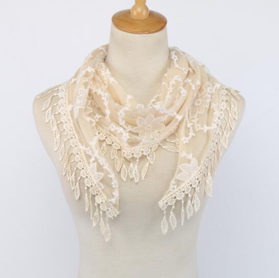 Neue Doppel Schichten Sommer Dame Spitze Schal Quaste Frauen Dreieck Bandage Weiß Blumen- schals Schal: Beige