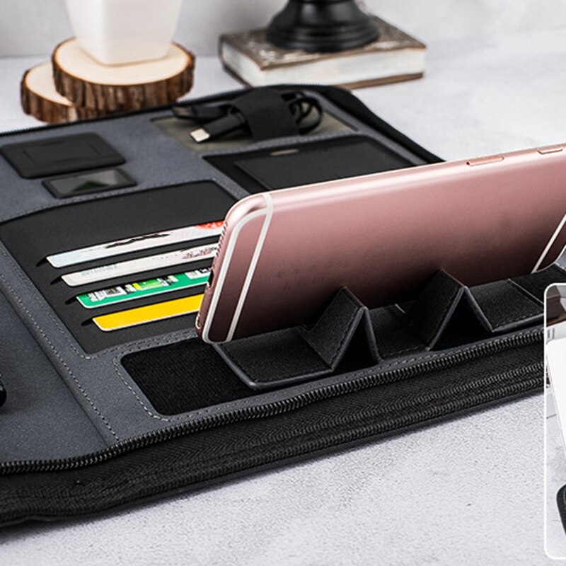 AAY-A4 Size Travel Notebook Composition Book Business Manager Bag File Folder with Wireless Power Charger Mobile Bag Holder