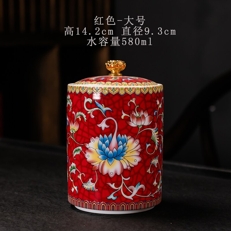 Colorful Ceramic Tea Caddies Large Handmade Porcelain Coffee Sugar Storage Jars Tea Caddies Home Caja De Te Home Garden DG50TC: red large