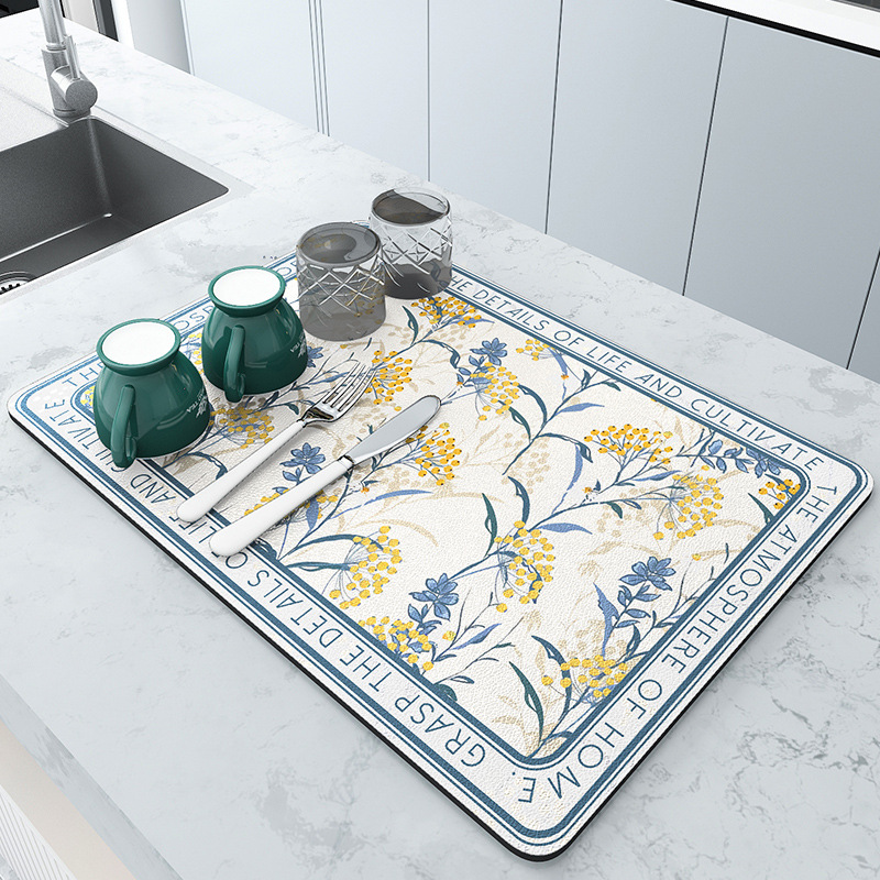 Grand tapis de cuisine Super absorbant, tapis de vidange de plat à café, tapis de séchage, tapis de vidange de salle de bains à séchage rapide, napperon de robinet de cuisine