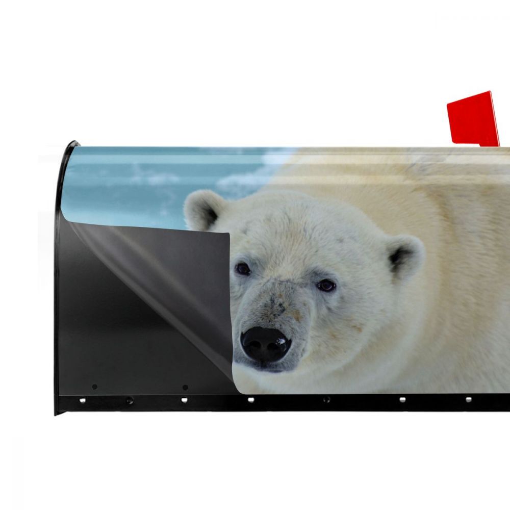 Lovely White Polar Bear Mailbox Cover ChristmasMailbox Wraps Magnetic Post Box Cover for Garden Yard