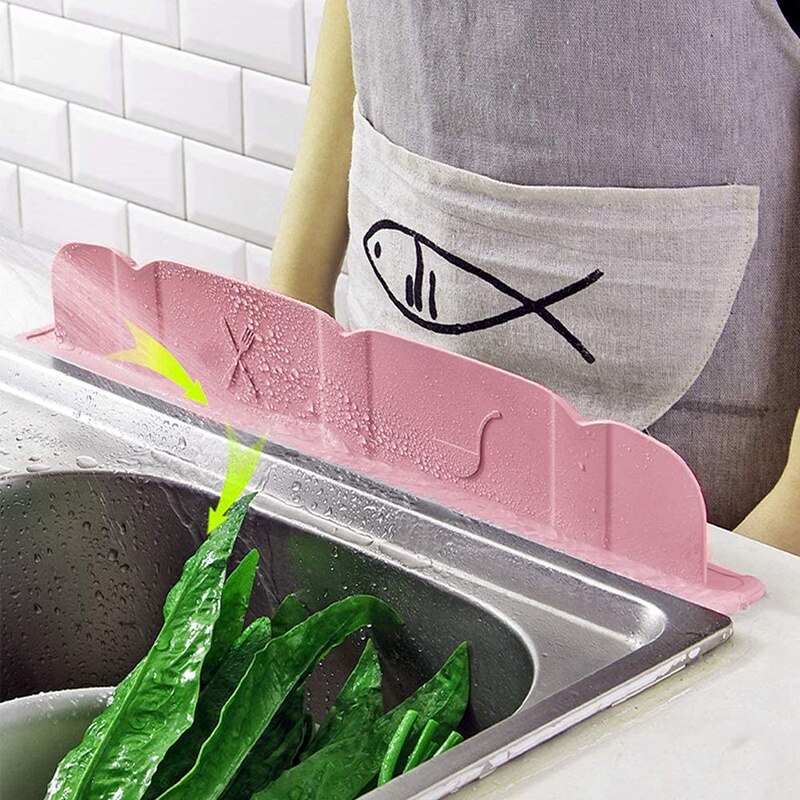 Silicone Sink Water Splash Guard for Kitchen & Bathroom - Easy to Clean & Install Kitchen Gadget - Modern: Pink