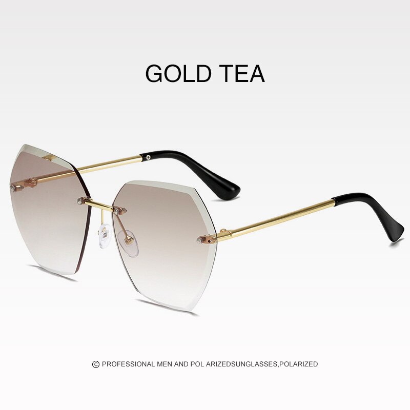 Gafas de sol de sin marco para mujer, gafas poligonales recortadas de de sin montura, Gafas de Metal cuadradas con degradado océano UV400: Color 07