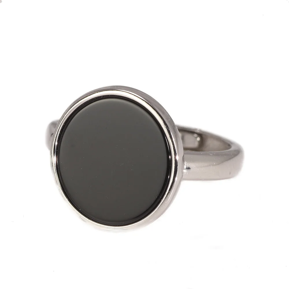 Anello in vero argento sterling 925 Anello rotondo semplice conchiglia di onice nero turco Gioielli regolabili minimalisti per uomini e donne