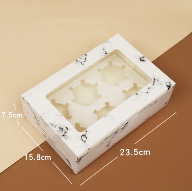 2/4/6 /12 Hole Cupcake Boxes And Packaging Cake Cookie Boxes Baking Food Package Box Wedding Birthday Party Supplies: marble-6 hole