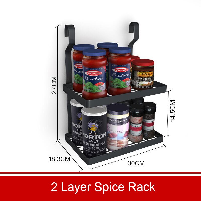 Ponche libre estante de almacenaje para cocina negro Acero inoxidable montado en la pared cuchara especias plato estante organizador de cocina multifunción: B