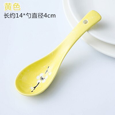 Cherry blossoms Ceramic Spoon Kitchen Accessories 14cm Cookware Tool Japanese Cooking Rice Soup Kitchenware Damaged Claim: 1PC-Yellow