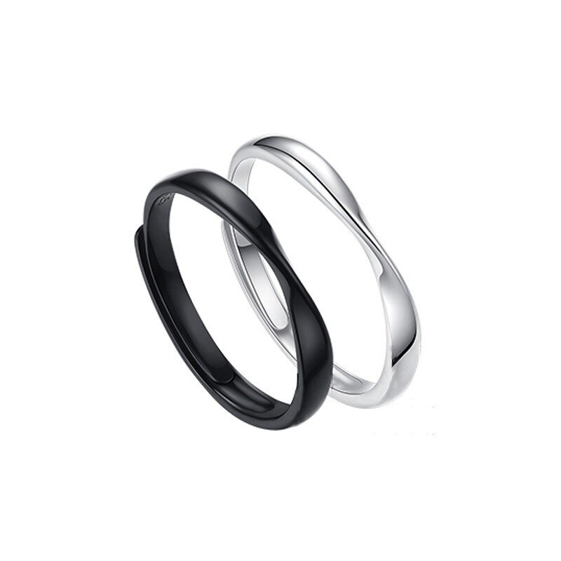 Mobius Paar Ringen Mannen Vrouwen Simple Zwart Wit Open Ring Voor Bruiloft Verjaardag Voorstel Shoping