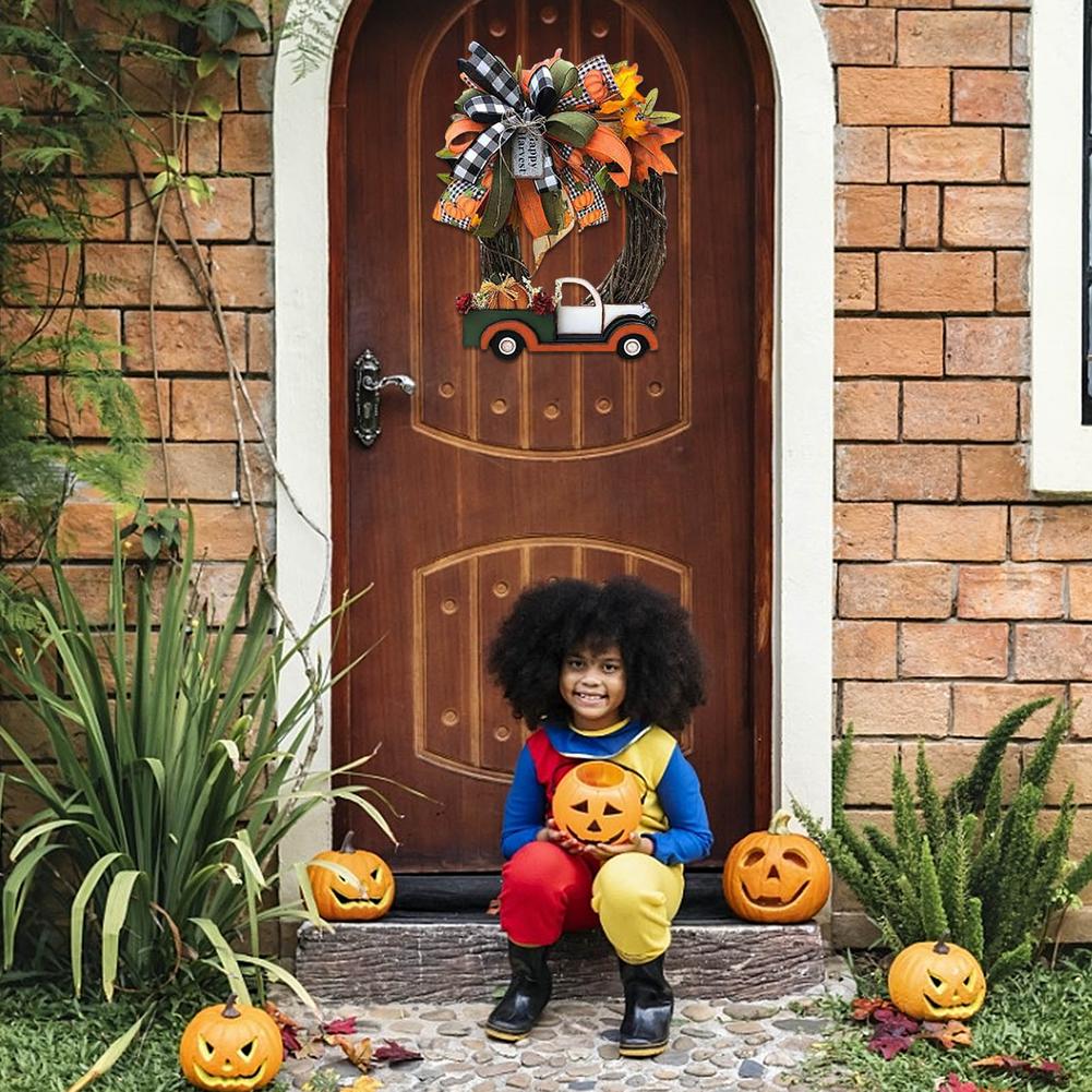 Tema de otoño puerta corona Artificial de cono de pino Arce Artificial guirnalda tela corona de mimbre Día de Acción de Gracias de la decoración del hogar