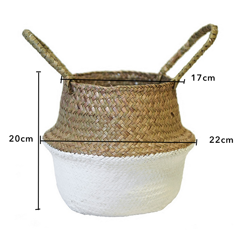Folding Handmade Storage Basket Decorative Rattan Plant Flower Pot Woven Wicker Belly Laundry Basket Home Decor: 5