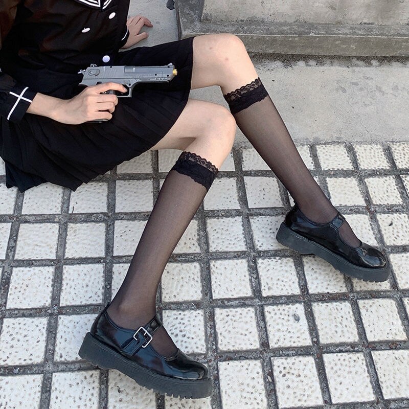 Japanese Velvet Long Socks Over The Knee Striped Socks Stockings Female Student Jk Uniform Knee Socks Thin White Summer Thin: 7
