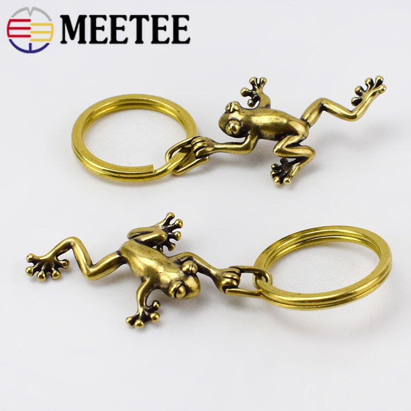 2pcs Eco-Friendly Retro Solid Brass Frog Keychain Hooks Wallet Chain Belt Buckle For Women Men Keyring Pendant Christmas