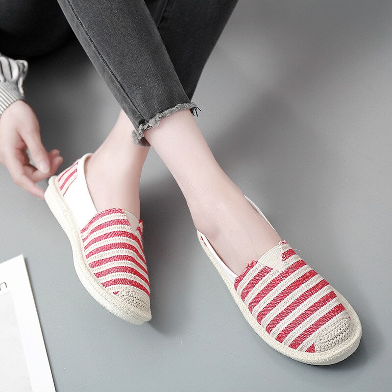 Women Stripe Fisherman Flat Shoes Spring Summer Ladies Canvas Casual Lightweight Breathable Espadrilles Loafers Lazy Shoes