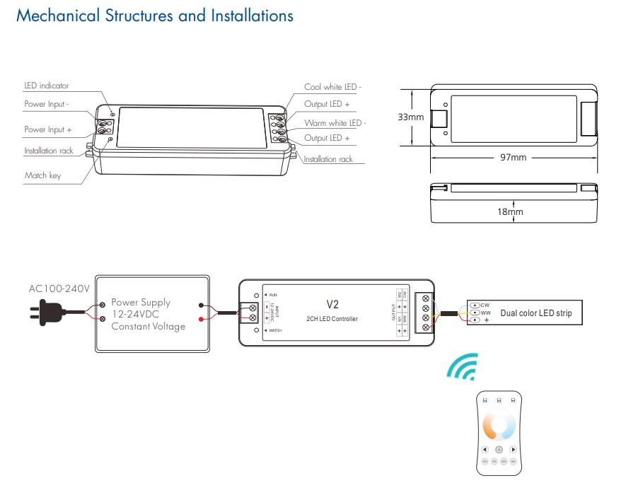 Ww Cw Led Controller Dc 12V 24V 2CH 10A 2.4G Draadloze Afstandsbediening Rf Led Dimmer voor Cct Daul Wit Led Strip Licht
