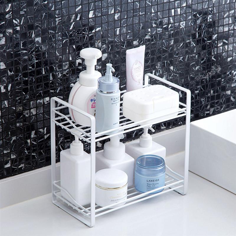 Iron Double Layer Storage Rack Condiment Storage Holder Multi-functional Storage Stand Shelves for Kitchen Bathroom Toilet