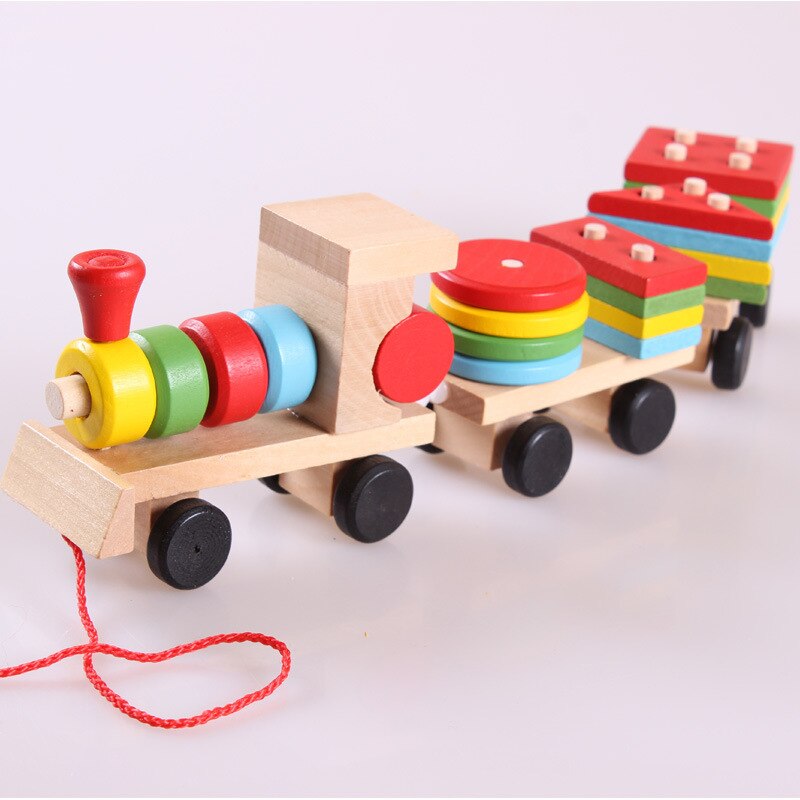 Puzzle Children&#39;s Early Learning Pairing Geometry Combination Three-section Shape Inserting Blocks Demolition Sets Column Train