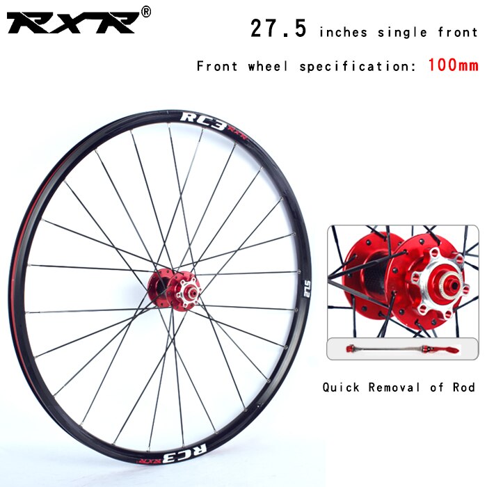 RXR-Rueda con cubo para bicicleta de montaña, neumático para bici MTB o de campo, 27.5, RC3, juego de cojinete de carbono, llanta de aleación de aluminio: 27.5 Red  front QR
