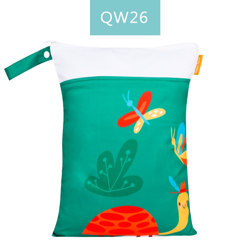 Happyflute digital print 30*40cm wetbag 2 lomme med håndtag, der kan genanvendes vandtæt tegneserieprint våd tør bleetaske: Es001 qw 26