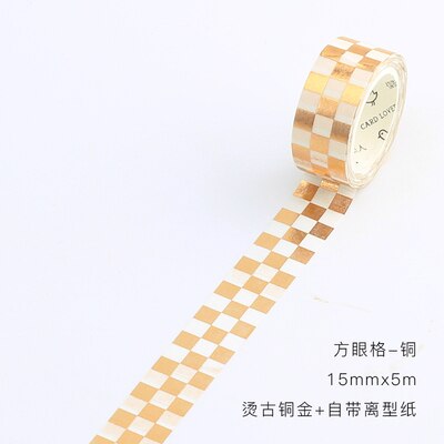 Bande washi décorative en forme de nid d'abeille, feuille d'or, argent, grille carrée, mur en brique, ruban de masquage pour bricolage planificateur journal intime, scrapbooking: copper bronze grid