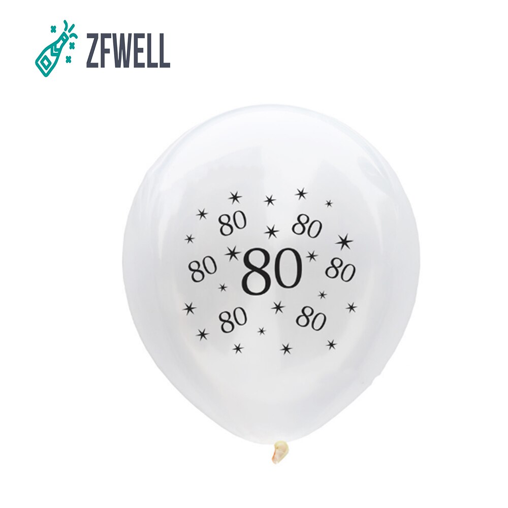 Zfwell 10 stk / lot 12 tommer 30-80 fødselsdagsballon hvid rund latex ballon fødselsdagsfest jubilæumsdekoration ballon .6.5: 80th