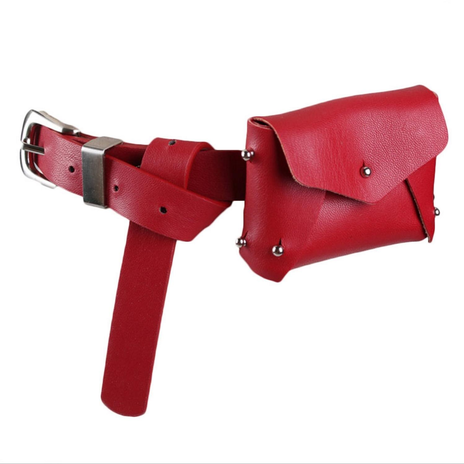 Rivet Leather Waist Hand Bag Crossbody Bag Mini Pocket Bag PU Leather Handbags Belt Mini Key Coin Bag Pocket Vintage Bag: Red