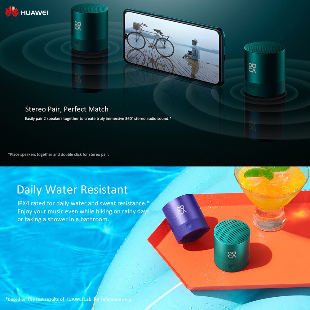 Huawei Mini haut-parleur Bluetooth Portable sans fil TWS étanche pour l&#39;extérieur stéréo basse Surround Volume élevé le microphone intégré prend en charge les appels vocaux mains libres haut-parleur large bande radiat