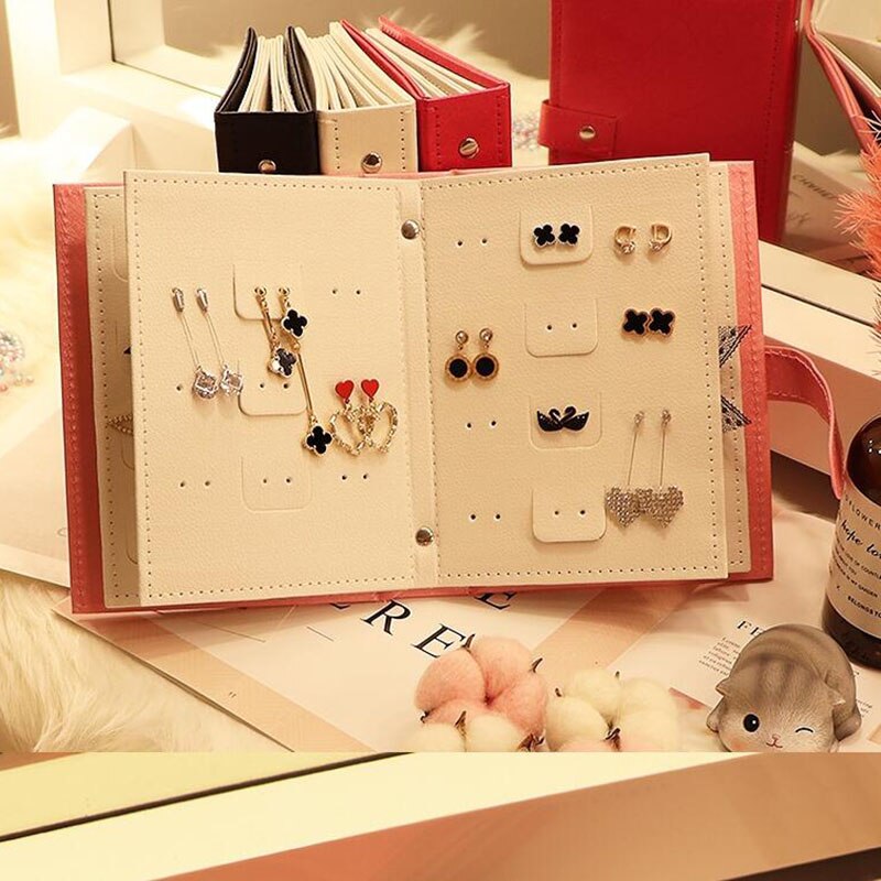 Øreringe smykker opbevaringsboks beslag øreringe arrangør display stativ bærbar smykkepose foldbar bogform læder