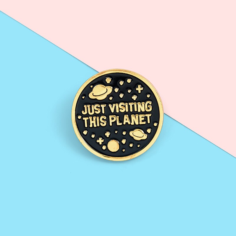 Bezoek deze planeet, emaille pinnen, grappige ufo-sterren, broches voor sieraden, jeansaccessoires, ruimtespeldjes, badges