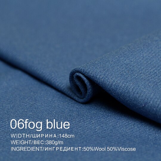The Cloth 380g/m Weight Worsted Flannel Wool Fabrics Garment Material Autumn Women Suits Jacket Sewing Cloth Tailor: 06 fog blue / 0.5m