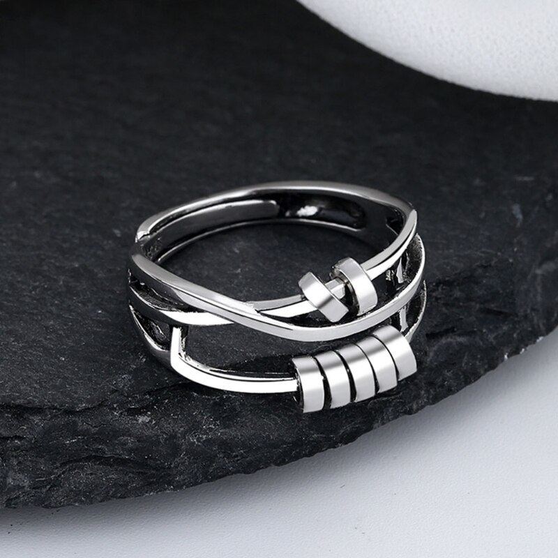 Anxiety Ring Adjustable Opening Women Men Fidget Ring With Bead Worry Stress Relief Jewelry For Female Stacking Finger Rings