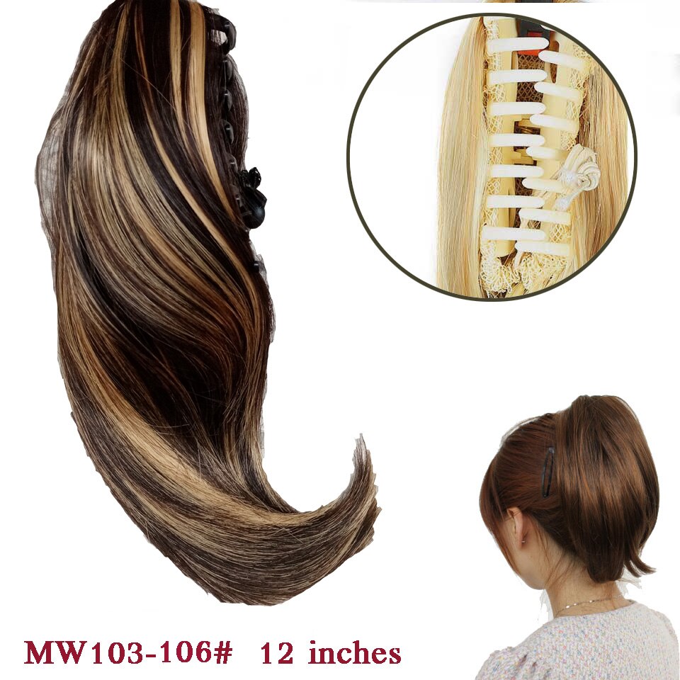 Difei syntetiske kvinner klo på hestehale klips i hårforlengelser rett hestehale frisyre svart brun blonde frisyrer h: 106