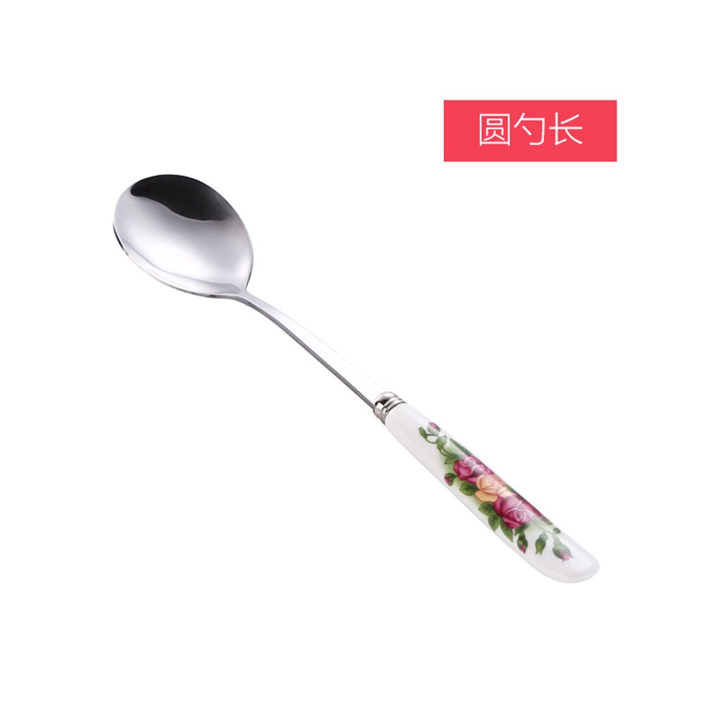 Korean Stainless Steel Metal Ceramic Handle Tableware Spoon Chopsticks Fork Dinner Knife Free Combination Cutlery Set: 9
