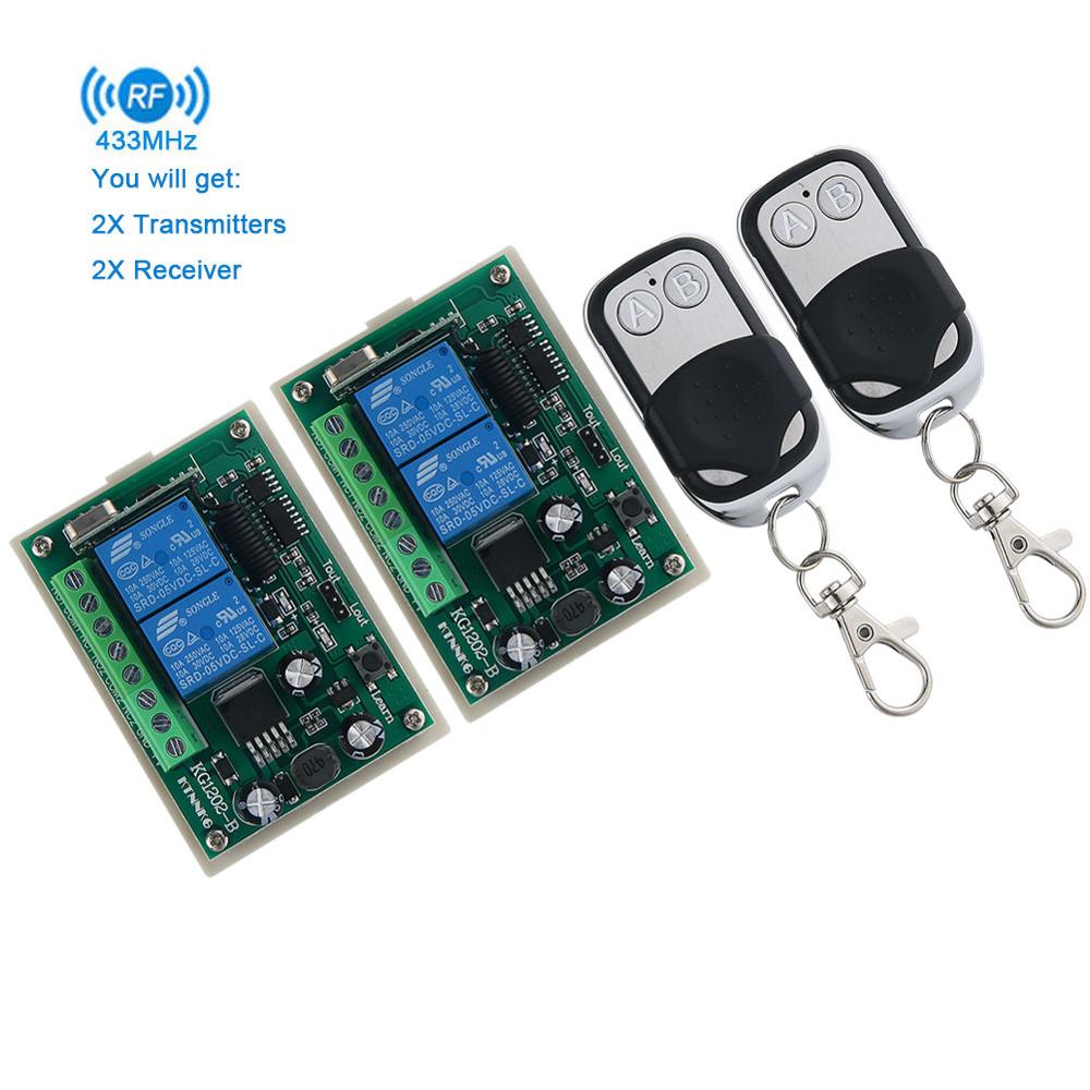 Dc12v 2ch rf trådløs fjernbetjeningskontakt 2- knap sender + modtager 433 mhz velegnet til garage, adgangskontrol: Sæt 4