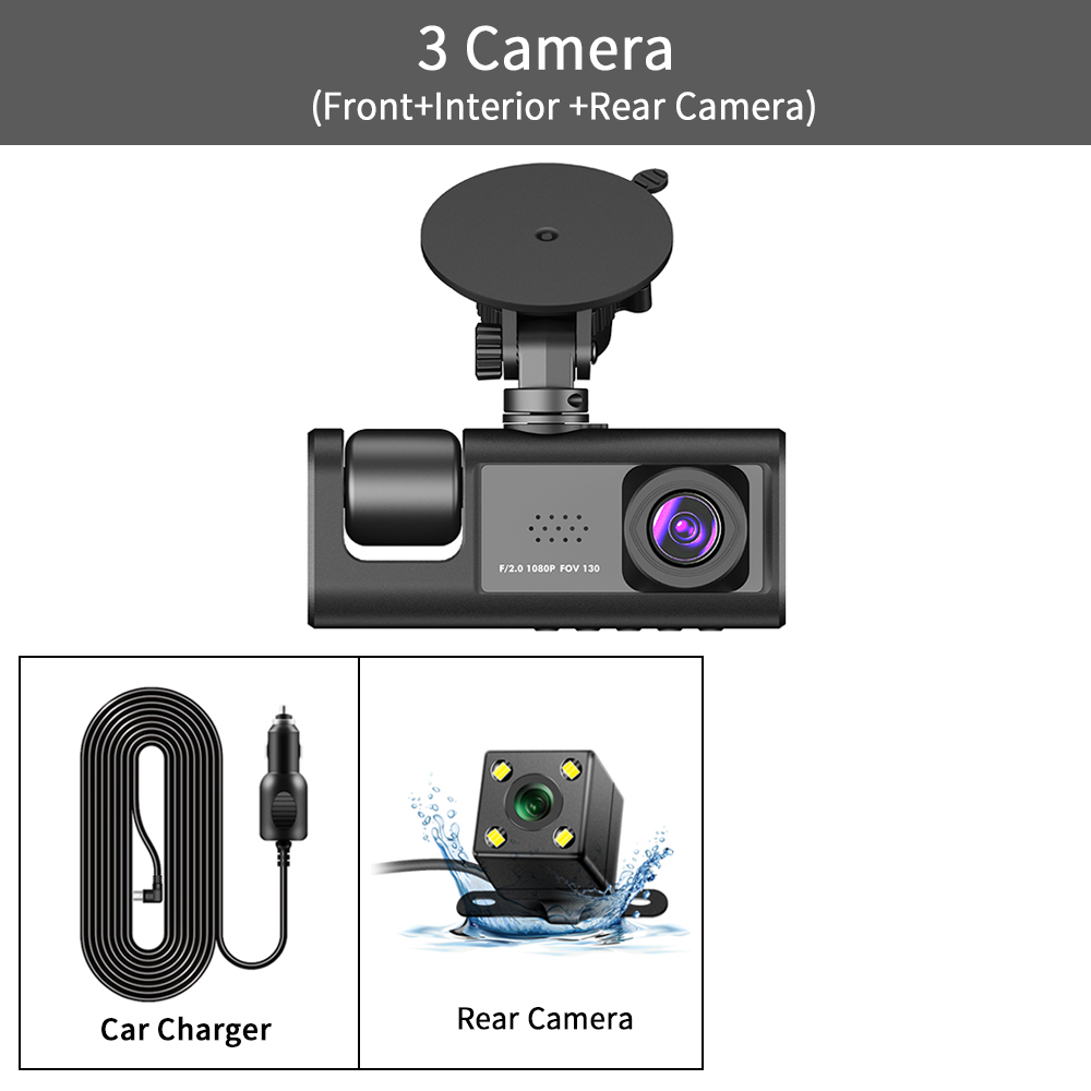 3-Kanal-Auto-DVR HD 1080P 3-Objektiv Ich bin Inneren Fahrzeug-Bindestrich-CamDrei-Wege-Kamera DVRs Recorder Video Registrator Dashcam Camcorder: Grau / 32G