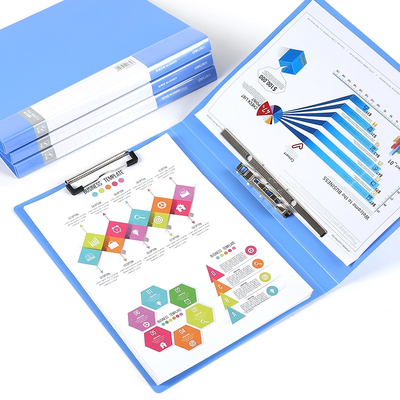 Deli 1pcs A4 File Folder Single and Double clip Student Supplies Information Insert folder Test Paper Board clip Stationery