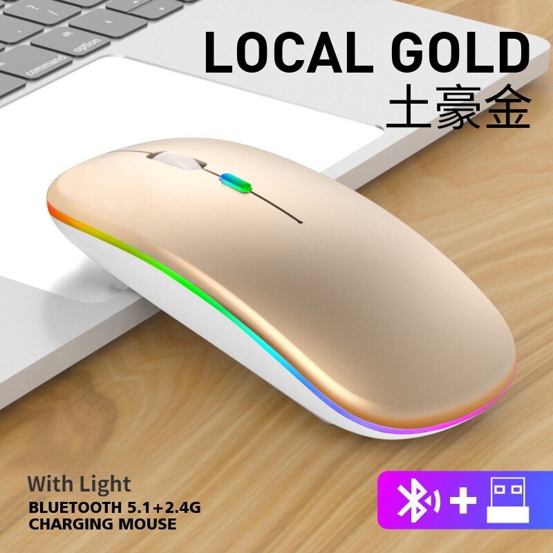 Dual-Mode Bluetooth 2.4G Wireless Mouse for Laptop Rechargeable Mouse Wireless Computer Silent Mause Mini Optical Mouse: BT 2.4G Gold2