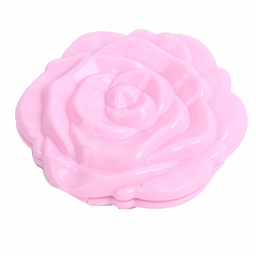 Multicolor mini rose blomst dobbeltsidig rundt speil bærbar reise stereo skjønnhet makeup verktøy fint: Rosa